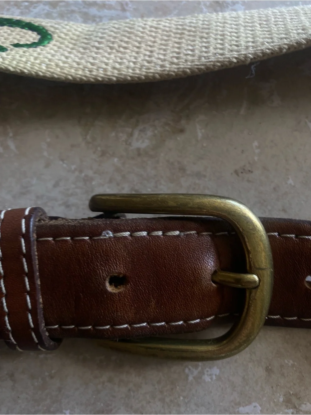 Kids Brown Leather-Trim Canvas Belt